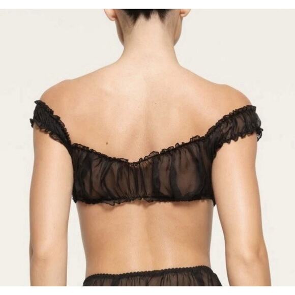 Skims Size Xs Onyx Romance Chiffon Crop Top 100% Silk bralette - Picture 9 of 11
